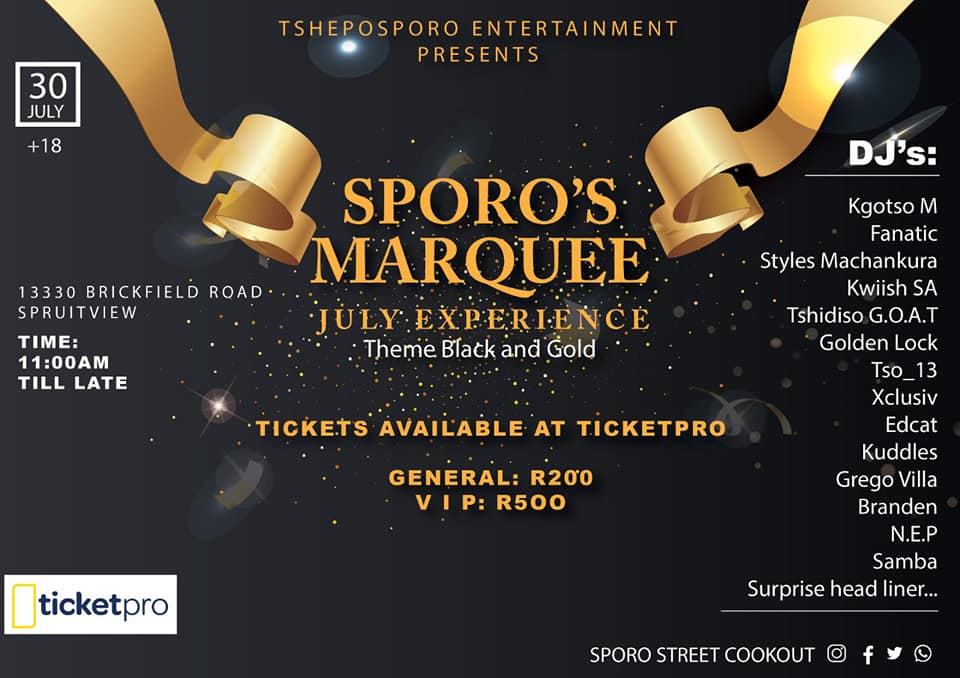 Sporo's Marquee July